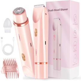 Depiladora Eléctrica Facial 2 en 1 para Mujer, Rasuradora de Doble Cabezal USB Recargable, Impermeable IPX7 Uso Seco y Húmedo, Portátil Sin Dolor, para Bikini, Axilas, Brazos y Facial (Rosa)