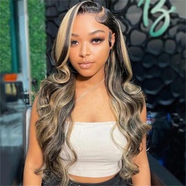 OVEOOZ 30 Inch FB/27 Balayage Highlight Lace Front Wig Human Hair 13x6 Ombre Body Wave Lace Front Wigs Human Hair Pre Plucked 180% Density 13x6 HD Lace Frontal Glueless Wigs for Women with Baby Hair