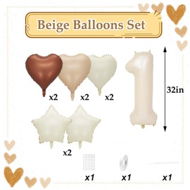 Luftballon 9. Geburtstag,Beige Geburtstagsdeko 9 Jahr mit Riesen folienballon 9 Cream Aprikose Braun Herz Stern Folienballons für 9. Geburtstag Junge Mädchen Geburtstagdeko Party