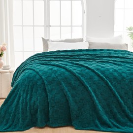 NEWCOSPLAY Super Soft Queen Blanket Dark Teal Premium Silky Flannel Fleece 3D Checkered Lightweight Bed Blanket All Season Use (Dark Teal Checkered, Queen(90"x90"))