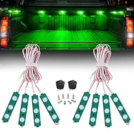 Nilight 8PCS Truck Pickup Bed Light 24LED Green Cargo Rock Lighting Kits with Switch for Van Off-Road Under Car Side Marker Foot Wells Rail, 2 Years Warranty