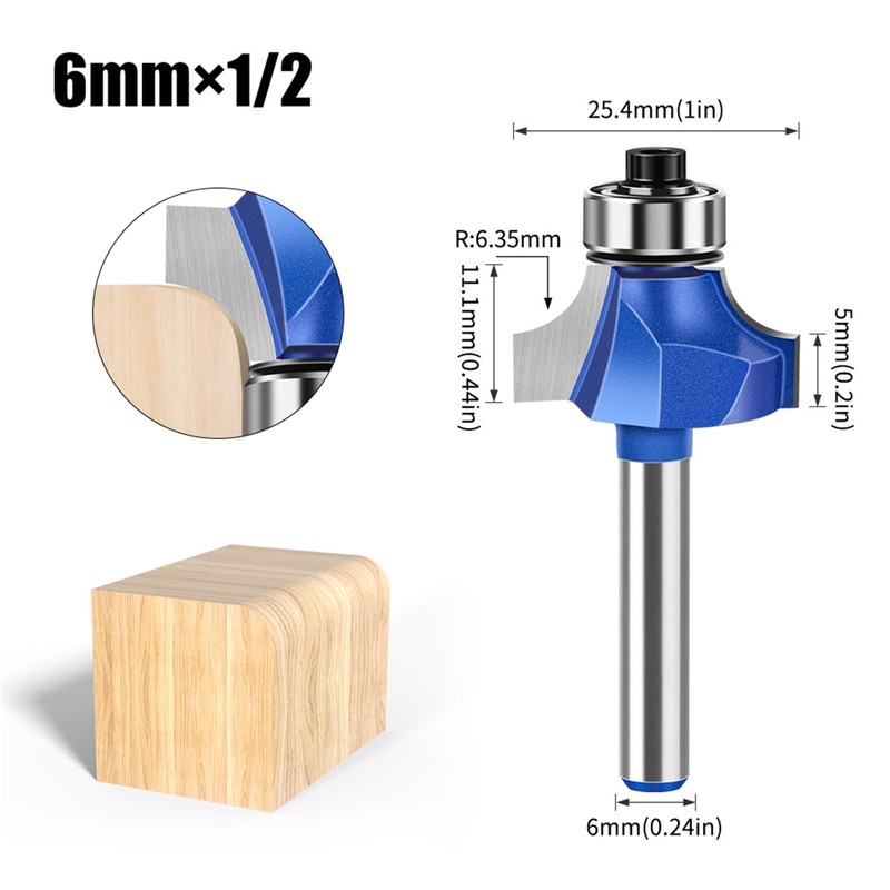 MACHSWON Runde Oberfräsen-Bits, 6-mm-Schaft, Rundfräsen-Bit, Wolframkarbid-Klingen, Ecken-Abrundungskanten-Formung, runde Oberfräsen-Bits, 6,35