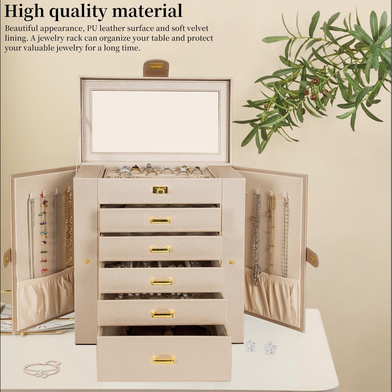 AKOZLIN Huge Jewelry Box Organizer Functional Extra Large Leather Jewelry