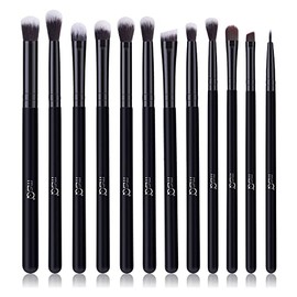 MSQ Juego de 12 brochas de maquillaje para sombra de ojos, con pelos sintéticos suaves y mango de madera real para sombra de ojos, cejas, delineador d
