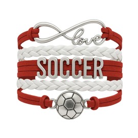 Infinity Collection Soccer Gifts, Soccer Bracelet, Soccer Jewelry, Adjustable Soccer Charm Bracelet- Soccer Gifts (Red/White)