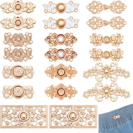 CRASPIRE 20 Sets 10 Styles Adjustable Waist Buckle Extender Pant Waist Tightener Adjuster Clips Metal Skirts with Hook DIY Expansion Durable Jean Button for Reusable Disassembly Sewing Tools