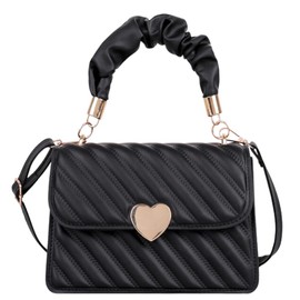 ORIJIRI Women's Shoulder Bag, Handbag, PU Leather, Heart, Cute, 3-Way Lightweight, Women's Bag, Black