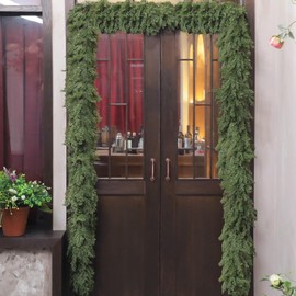 Jutom 1 Pcs 12 ft Thick Christmas Cedar Garland Artificial Realistic Soft and Flexible Full Faux Green Cedar Pine Garland for Home Indoor Xmas Holiday Mantle Fireplace Party Decoration