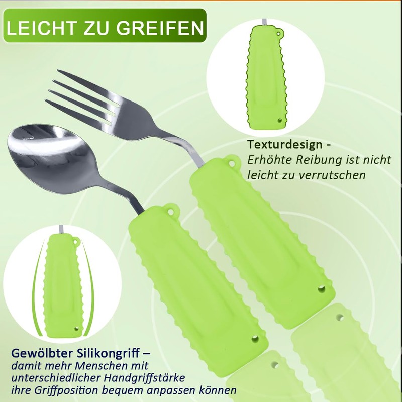 Ehucon Adaptive Weighted Silver Tableware Angle Spoon and Fork Set