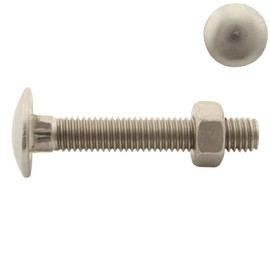 M6 x 35 mm Full Thread DIN 603 / DIN 934 Stainless Steel A2 (V2A) SC603 / SC934 / Carriage Bolts with Hexagonal Nuts - Pack of 25