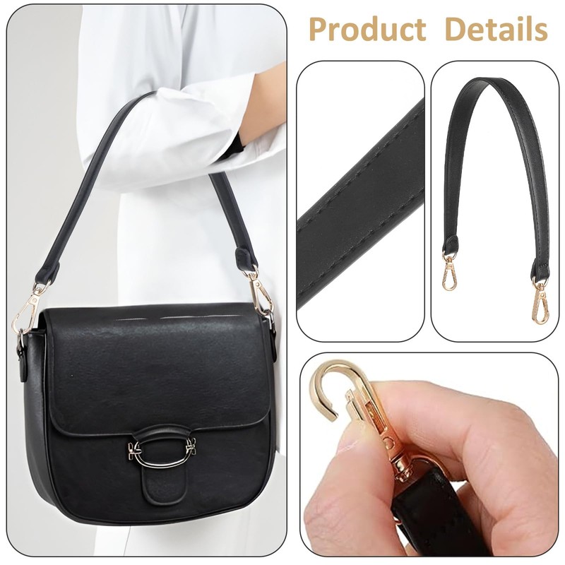 Yuanchu Black Short Handbag Handle Strap, 19 Inch PU Leather