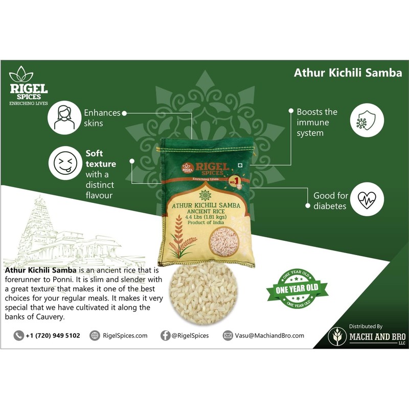 Rigel Spices | Athur Kichili Samba Rice (10Lbs) | AGED