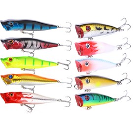 FANGBLUE Popper Fishing Lures Topwater Fishing Baits Hard Baits 3D Eyes Swimbait Crankbait with Treble Hook for Bass Trout Freshwater Saltwater