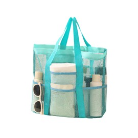 SUBTAVIK Beach Bags for Women, Large Beach Bag, Mesh Beach Bag with Pocket, Holiday Essentials, Family Beach Bags, Reusable Shopping Bag for Travel, Pool, Gym (Green), Green
