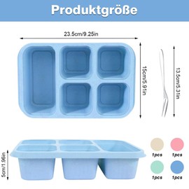 lbxtswpl Bento Snack Boxes, Pack of 4 Bento Lunch Box, 5 Compartments Containers, Bento Snack Box with Lid, Reusable Meal Preparation Container for School, Work, Travel (Green/Blue/Pink/Beige)