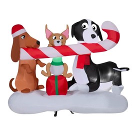 6' Gemmy Airblown Inflatable Christmas Dogs Sharing Candy Cane Yard Decoration 118008