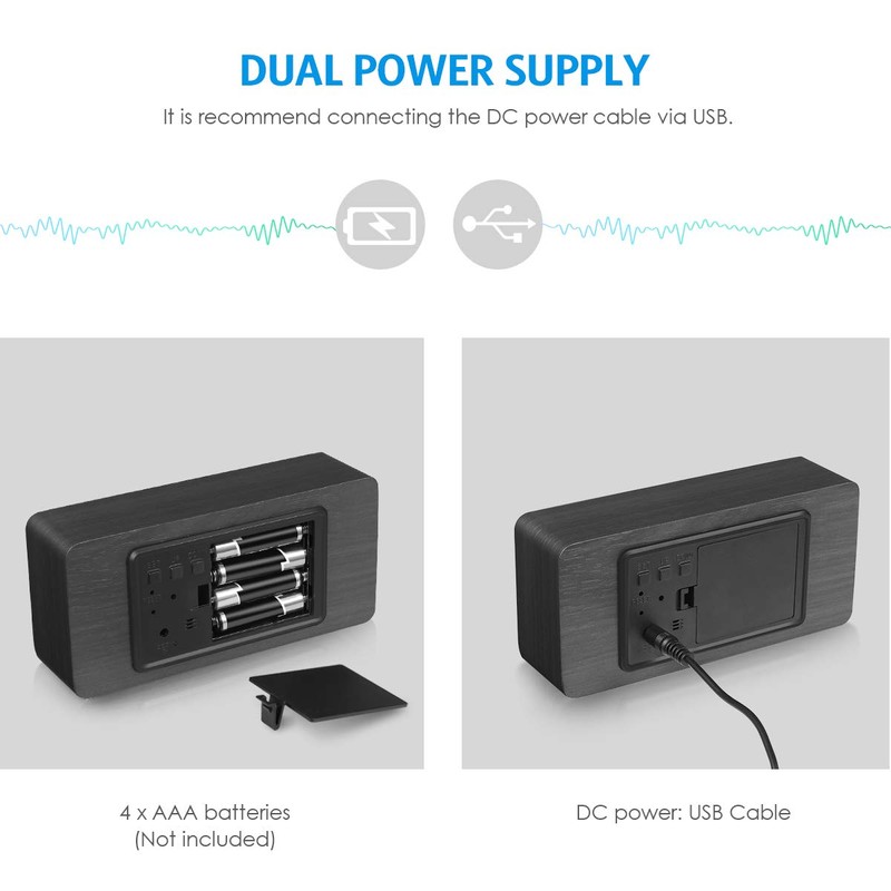 AMIR Alarm Clock, Wooden Digital Multi-Function Modern Cube LED Light,