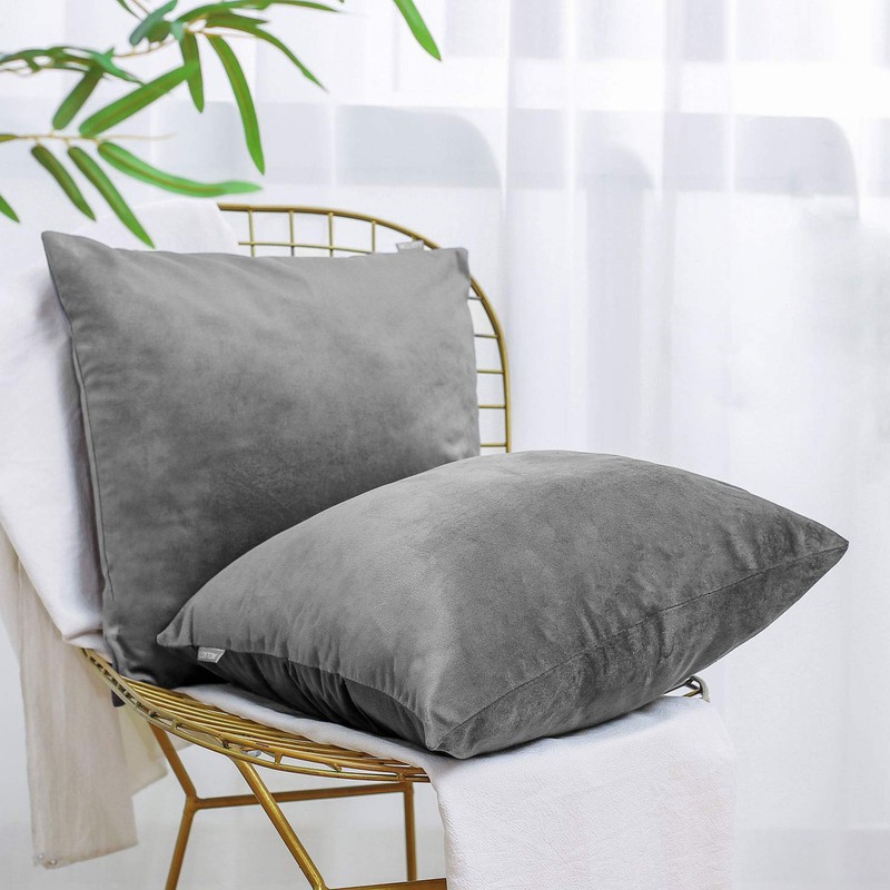 Set of 2 Luxton Velvet Square Cushion Covers Light Grey,