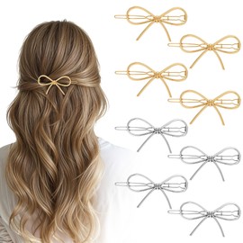 ElevateTech Metal Bow Hair Clips, 4 Pcs Silver and Gold Chic Bows Hair Pins Simple Minimalist Bow Hair Barrettes for Women Stylish Bowknot Barrettes Hair Styling Accessories Gift