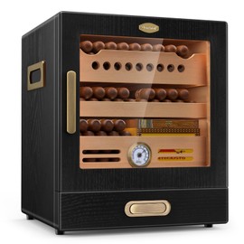COOL KNIGHT Cigar Humidor Cabinet, Cigar Cabinet Humidor with Spanish Cedar Wood Drawer, Precision Hygrometer, 2 Humidifiers and Cigar Accessories Drawer, Christmas for Cigar Lovers