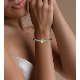 HANTNOOL Cable Bracelet for Women, Fashion Cross Heart Two Tone Cuff Bracelet Mixed Metal Dupes Adjustable Bracelet Jewelry Gifts for Her (Double Heart)