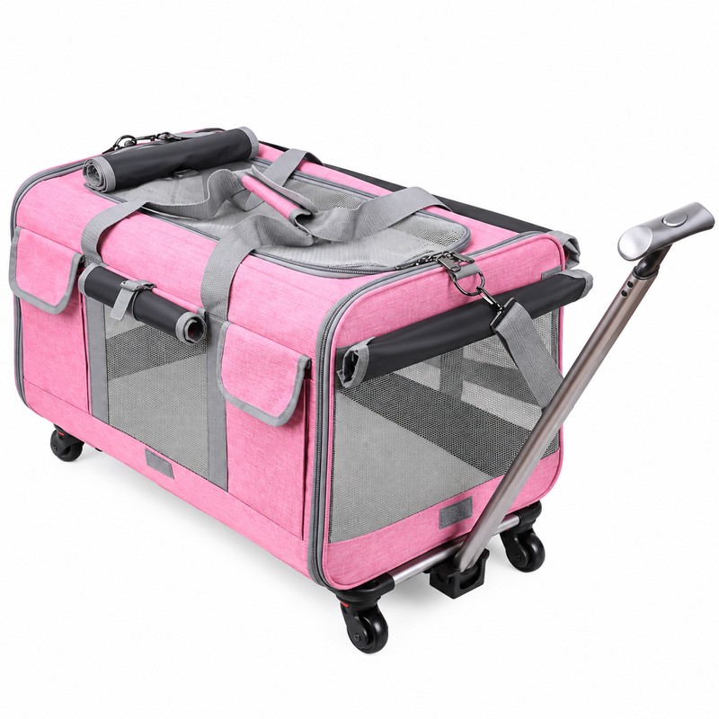 Rolling Pet Carrier with Wheels for Cats & Dogs, Foldable