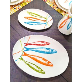 POP Sardines Portuguese Pottery Ceramic Oval Serving Platter Made in Portugal - Set of 2
