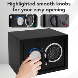 Fraiixar Safe Box 0.21 Cubic Feet Steel Security with Digital Keypad-Electronic Safe for Home Office Hotel Business, Cash & Jewelry & Documents, 2 Emergency Keys Included，(BLACK)