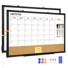 QUEENLINK Large Dry Erase Calendar for Wall, 36"x24" Double-Sided Magnetic Whiteboard Calendar with Cork Board, Black Aluminum Frame Monthly White Board Memo Message Board for Office, Home, School