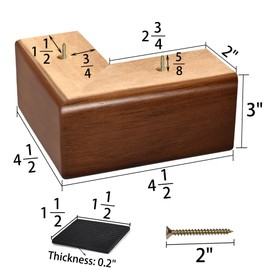 AORYVIC Solid Wood Legs for Furniture, L-Shaped Bed Risers, 3 inch Furniture Legs for Sofa Couch Dresser Cabinet Table, Couch Sofa Feet, Furniture Risers, Bed Lifters 4 Pack