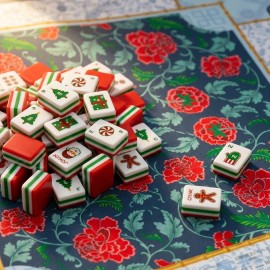 Red Floral Christmas Mahjong Tiles 30x23x13mm Acrylic 160 Tiles Blue Tablecloth Santa Xmas Tree Gift SetColor: 30mm Christmas Red Mahjong Tiles