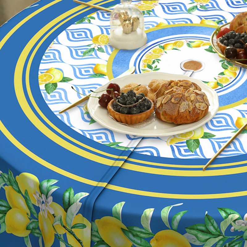 bnhjsdw Blue Lemon Outdoor Tablecloth with Umbrella Hole for Round