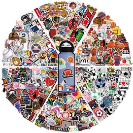 300Pcs Cool Vinyl Sports Stickers, Waterproof Water Bottle Stickers for Laptop Scrapbook Skateboard Journaling Helmet Basketball Football Soccer Decals School Reward for Kids Teens Adults Party Favors