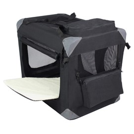 EliteField 3-Door Folding Soft Dog Crate with Carrying Bag and Fleece Bed (2 Year Warranty), Indoor & Outdoor Pet Home (24" L x 18" W x 21" H, Black)