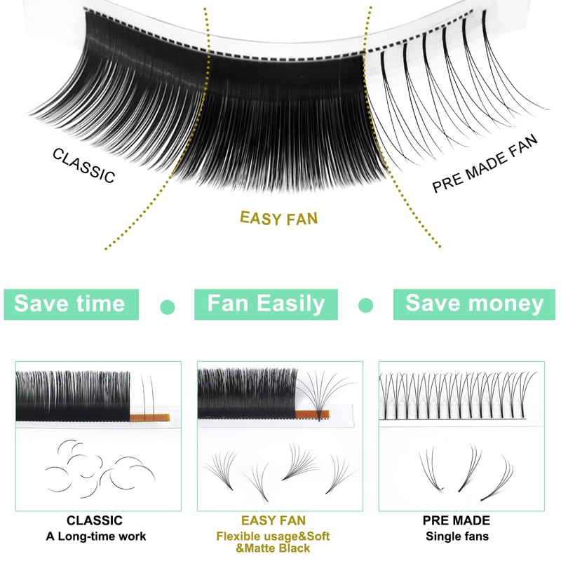 Easy Fan Lashes C-0.03-8 Self-Fanning Eyelashes for Volume Technique C