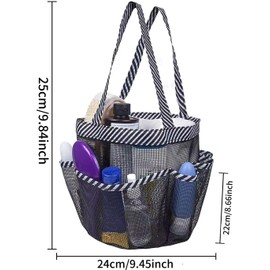 Shuoteng Hanging Shower Caddy, 8 Storage Pockets，Quick Dry Mesh Toiletry Organiser, Grey,Mesh Shower Caddy Tote Bag,Portable Shower Tote Bag for College Dorm