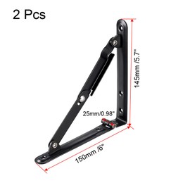 uxcell Folding Bracket 6 Inch 150mm for Shelves Table Desk Wall Mounted Support Collapsible Long Release Arm Space Saving Carbon Steel 2pcs