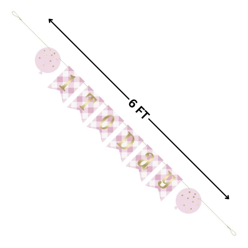 Pink Gingham 1st Birthday Pennant Banner (182cm) - Perfect for