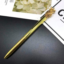 Metal Ballpoint Pens, 3 Pcs Black Ink Rollerball Pens with Cute Pineapple Design, Smooth Writing Pens for Girls, Students, Women - Gold