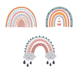 Boho Style Rainbow Vinyl Wall Decal - Mural Ideal Nursery Arch with Hearts Design Wall Decoration - Colorful Watercolor Hand Drawn Art for Toddler's Bedroom - Multiple Bow Shaped Arches with Bunch of Styles for Kid's Room Wall Decor - Be the Rainbow in S