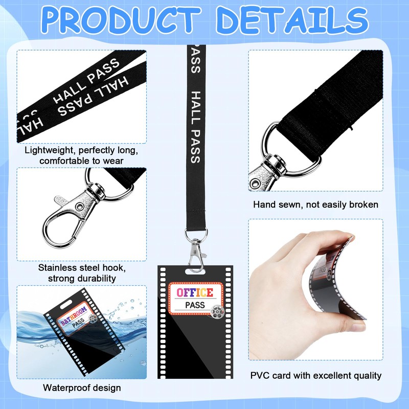 12Pcs Movie Night Hall Pass Lanyards for Classroom, School Passes