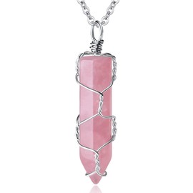 QINJIEJIE Rose Quartz Necklace for Womens Crystal Necklace Hexagonal Pointed Healing Crystals Necklaces Reiki Energy Balancing Meditation Mother's Day Gift 1PC