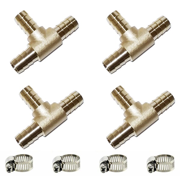 PAKA TOOLS 4Pc 5/8" HOSE BARB TEE Brass Pipe 3