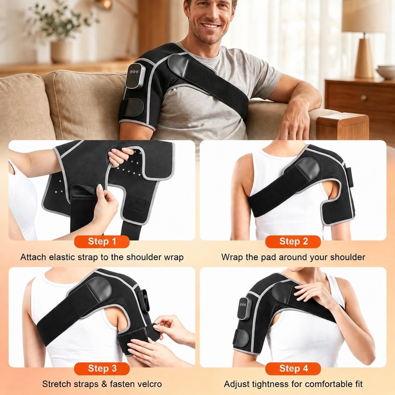 Cordless Red Light Therapy Shoulder Wrap with Vibration Massage, 90