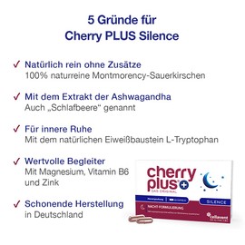 Montmorency Sour Cherry Capsules - With Ashwaganda, Magnesium, Zinc and Vitamin B6 - Cherry Plus Silence - Highly Concentrated