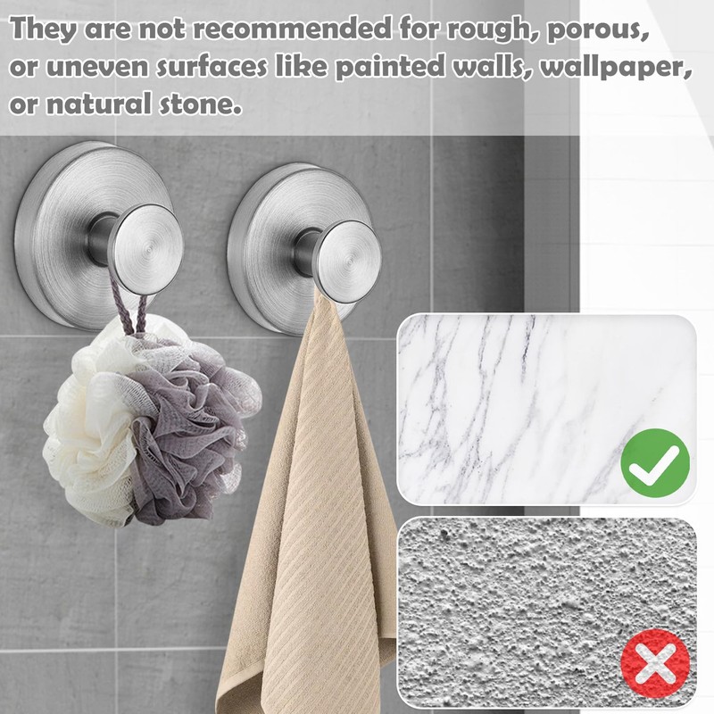 GOUKAWADA Stainless Suction Hooks for Bathroom, Vacuum Suction Hook Heavy