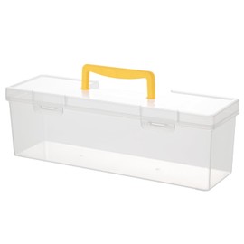 Vidifor Large Plastic Portable Container with Handle, Art Craft Storage Box with Lid for Paint Brush, Tools, Crayon, Washi Tape, Trading Card, Ornaments, Ribbons (Yellow 14.1 x 4.3 x 4.7 in)