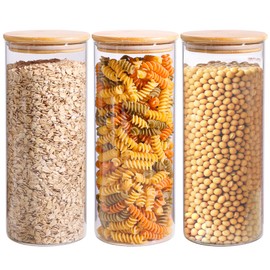 ComSaf 56oz Glass Storage Containers with Lids, Glass Jars with Lids, Clear Food Storage Jar, Round Glass Canister Set of 3, Pantry Organizers and Storage for Pasta Flour Cookie Rice Tea Coffee Bean