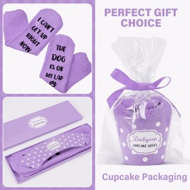 Babycop Funny Gifts for Mom, Dog Mom Gifts for Women, Fuzzy Dog Socks - Non-slip & Cupcake Box, Dog Gifts, Christmas Stockings Stuffers (Purple
