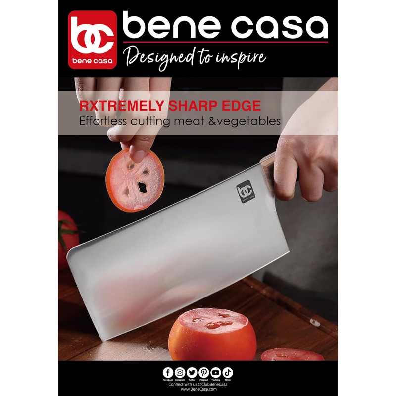 Bene Casa 7-Inch Stainless Steel Cleaver Knife with Rosewood Handle